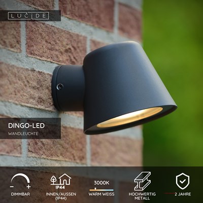Lucide DINGO-LED - Wandleuchte Innen/Außen - LED Dim. - GU10 - 1x5W 3000K - IP44 - Anthrazit